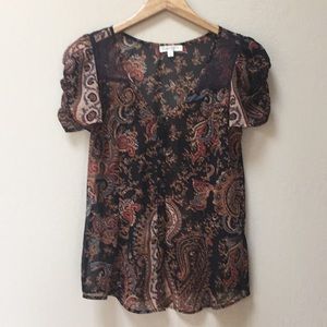 Sheer Paisley Short Sleeve Blouse